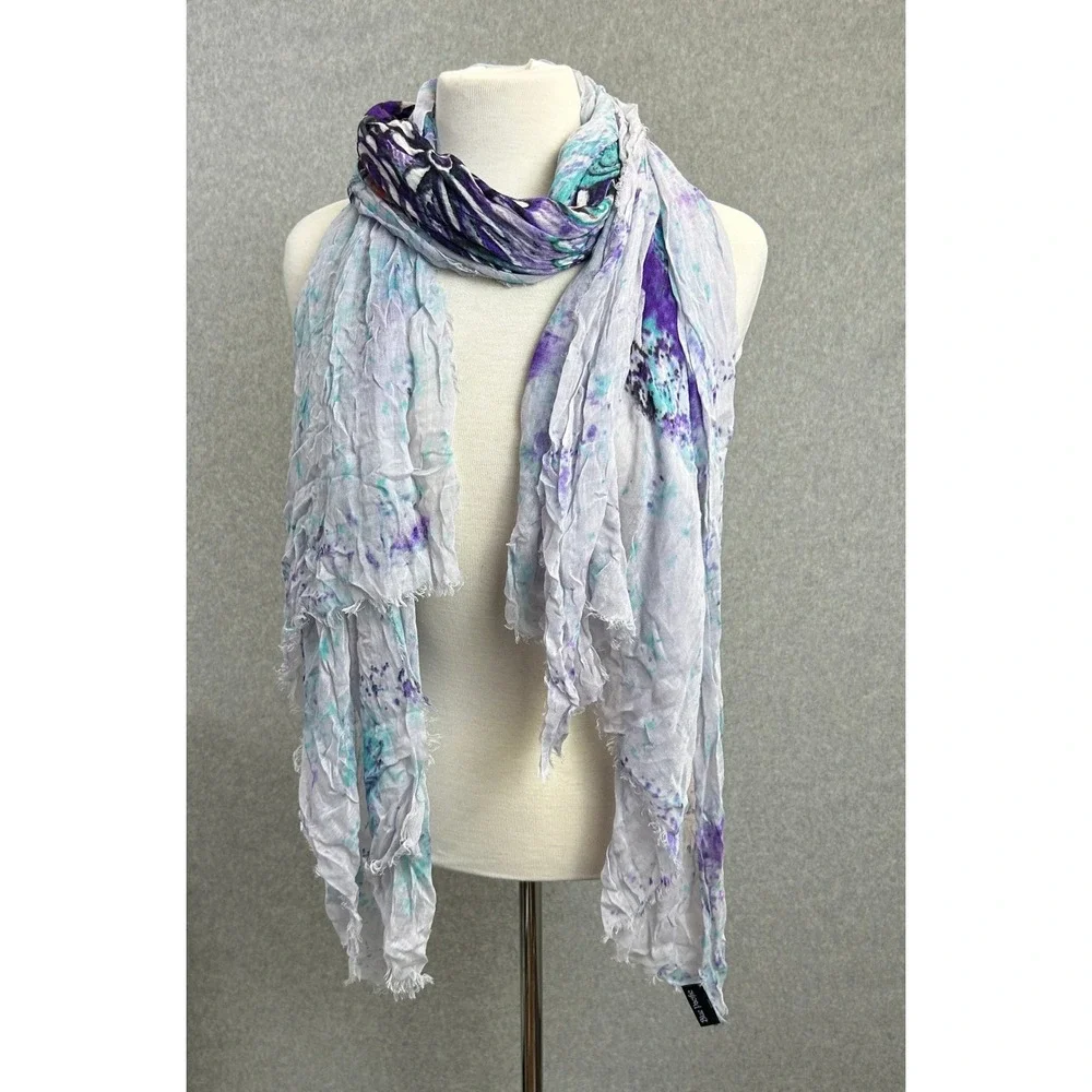Blue Pacific Scarf Purple Teal Elephant Print Cashmere Silk Blend Bohemian Artsy
